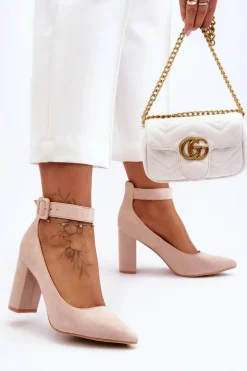 Zamszowe Eleganckie Czółenka Beżowe Gloria