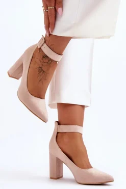 Zamszowe Eleganckie Czółenka Beżowe Gloria