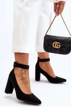 Zamszowe Eleganckie Czółenka Czarne Gloria