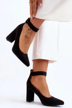 Zamszowe Eleganckie Czółenka Czarne Gloria