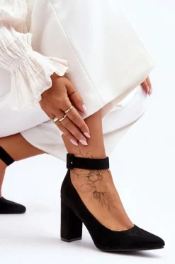 Zamszowe Eleganckie Czółenka Czarne Gloria