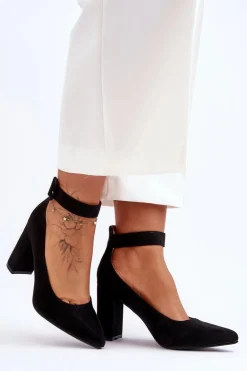 Zamszowe Eleganckie Czółenka Czarne Gloria