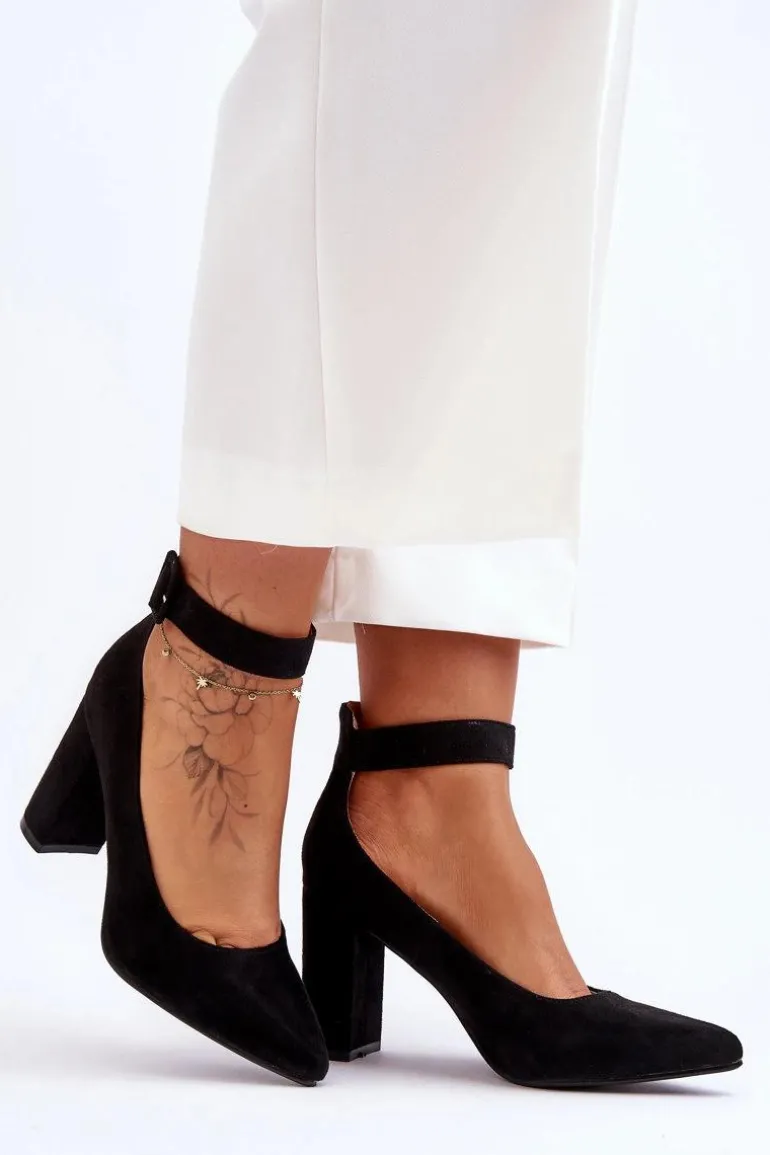 Zamszowe Eleganckie Czółenka Czarne Gloria