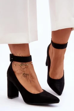 Zamszowe Eleganckie Czółenka Czarne Gloria