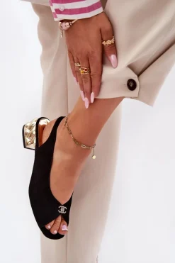 Zamszowe Eleganckie Sandały Damskie CheBello 4724 Czarne