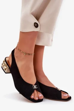 Zamszowe Eleganckie Sandały Damskie CheBello 4724 Czarne