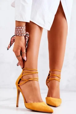 Zamszowe Eleganckie Szpilki Żółte Loveth