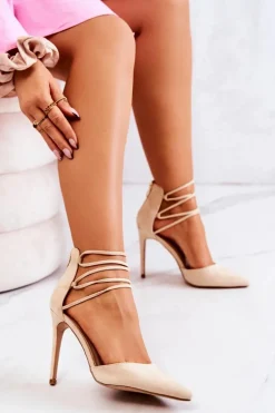 Zamszowe Eleganckie Szpilki Beżowe Loveth