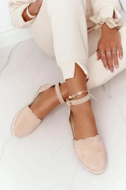 Zamszowe Espadryle Na Słomkowej Podeszwie S.Barski Beżowe