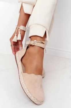 Zamszowe Espadryle Na Słomkowej Podeszwie S.Barski Beżowe