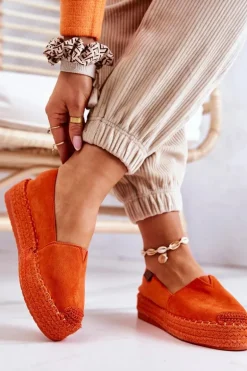 Zamszowe Espadryle Wsuwane Pomarańczowe Lesley