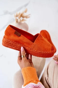 Zamszowe Espadryle Wsuwane Pomarańczowe Lesley