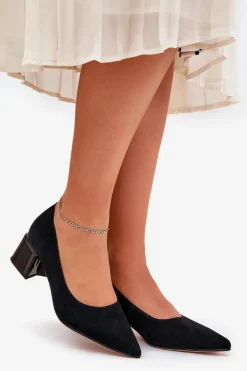 Zamszowe Gładkie Czółenka Ze Szpiczastymi Noskami Vinceza 66736 Czarne