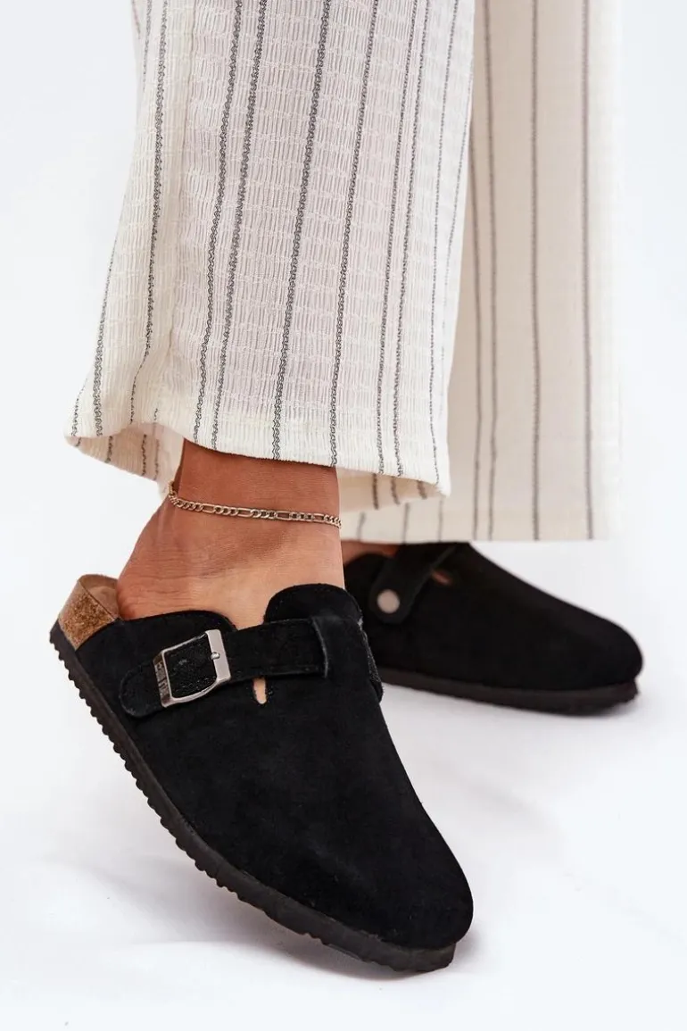 Zamszowe Klapki Chodaki Damskie Z Klamrą Big Star RR274A384 Czarne