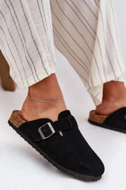 Zamszowe Klapki Chodaki Damskie Z Klamrą Big Star RR274A384 Czarne