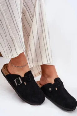 Zamszowe Klapki Chodaki Damskie Z Klamrą Big Star RR274A384 Czarne