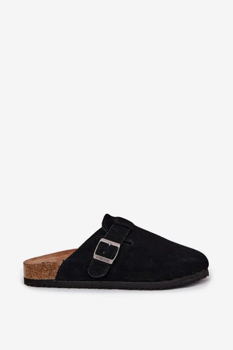 Zamszowe Klapki Chodaki Damskie Z Klamrą Big Star RR274A384 Czarne