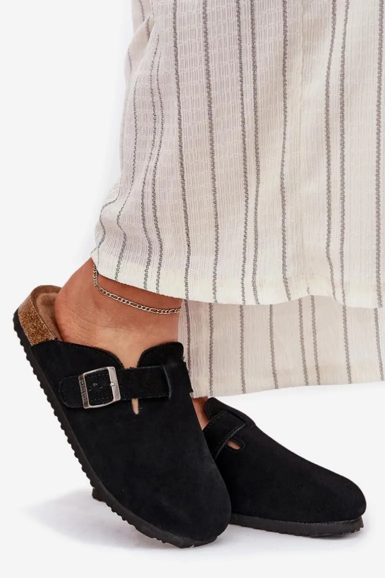 Zamszowe Klapki Chodaki Damskie Z Klamrą Big Star RR274A384 Czarne