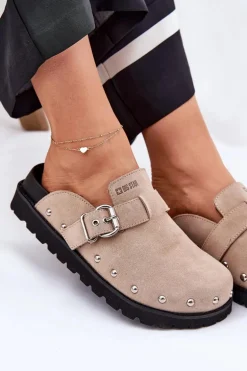 Zamszowe Klapki Chodaki Damskie Na Platformie Big Star RR274A376 Beżowe