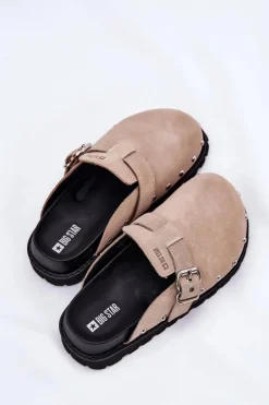 Zamszowe Klapki Chodaki Damskie Na Platformie Big Star RR274A376 Beżowe