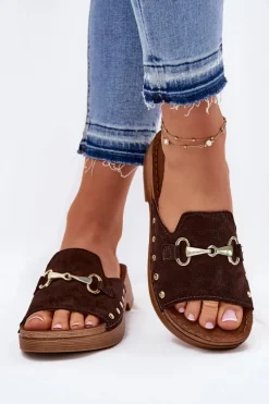 Zamszowe Klapki Damskie Inblu TF0002KU Brązowe