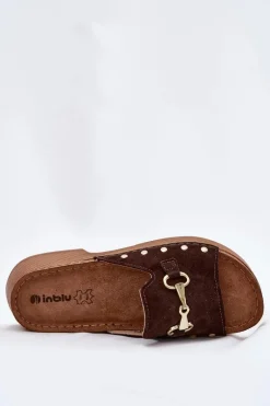 Zamszowe Klapki Damskie Inblu TF0002KU Brązowe