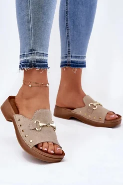 Zamszowe Klapki Damskie Inblu TF0002KU Beżowe