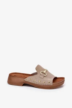 Zamszowe Klapki Damskie Inblu TF0002KU Beżowe