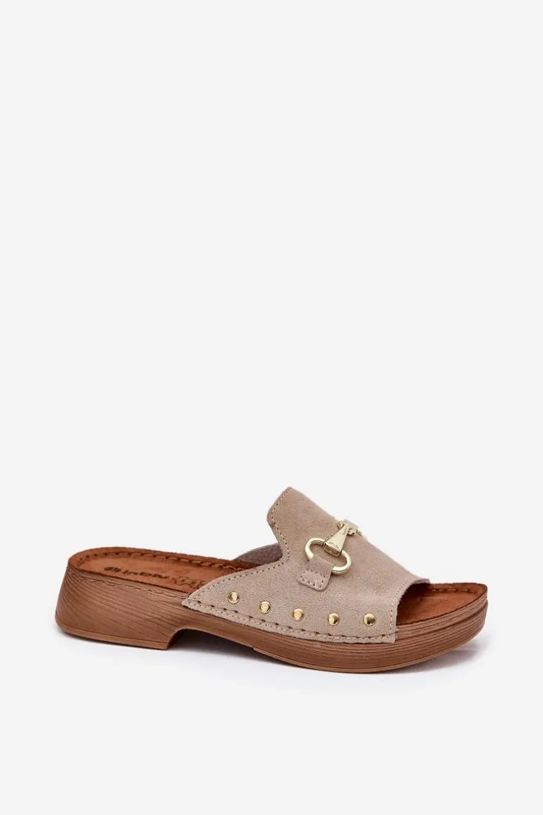 Zamszowe Klapki Damskie Inblu TF0002KU Beżowe