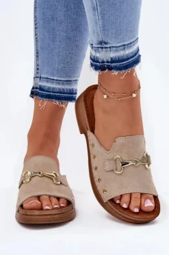 Zamszowe Klapki Damskie Inblu TF0002KU Beżowe