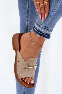 Zamszowe Klapki Damskie Inblu TF0002KU Beżowe