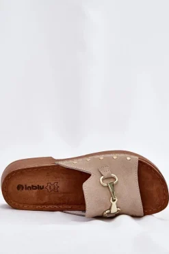 Zamszowe Klapki Damskie Inblu TF0002KU Beżowe