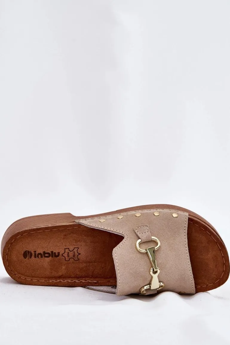 Zamszowe Klapki Damskie Inblu TF0002KU Beżowe