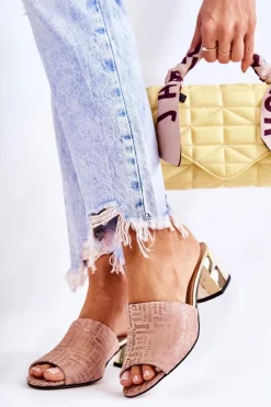 Zamszowe Klapki Damskie Na Obcasie Jasnoróżowe Perry