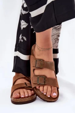 Zamszowe Klapki Damskie Z Klamrami Big Star RR274A394 Brązowe