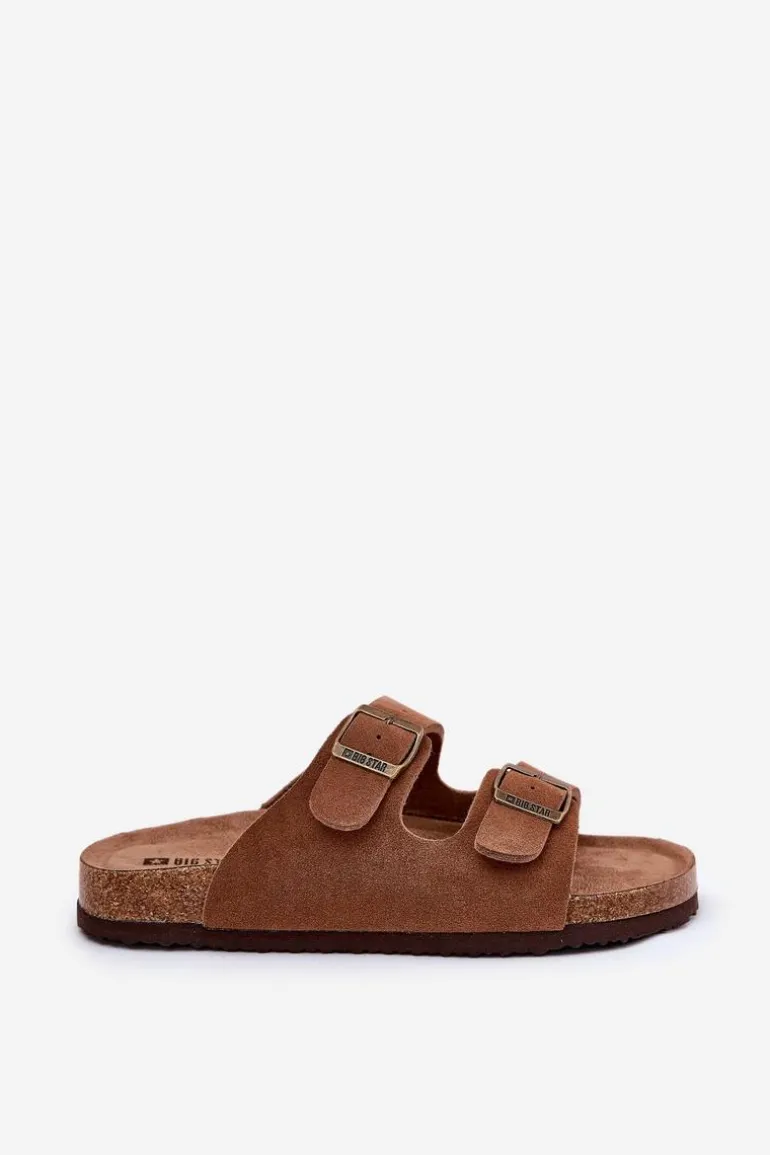 Zamszowe Klapki Damskie Z Klamrami Big Star RR274A394 Brązowe