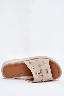 Zamszowe Klapki Damskie Z Przypinkami Vinceza 66741 Beżowe