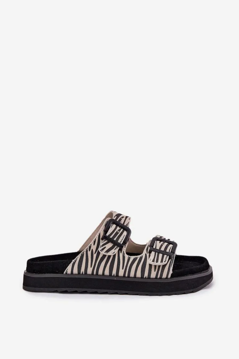 Zamszowe Klapki Damskie Z Klamrami D.Franklin DFSH405002 Zebra