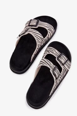 Zamszowe Klapki Damskie Z Klamrami D.Franklin DFSH405002 Zebra