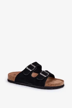 Zamszowe Klapki Damskie Z Klamrami Big Star RR274A390 Czarne