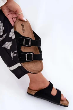 Zamszowe Klapki Damskie Z Klamrami Big Star RR274A390 Czarne