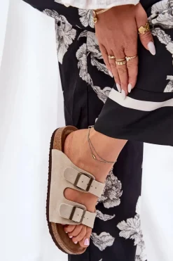 Zamszowe Klapki Damskie Z Klamrami Big Star RR274A391 Beżowe