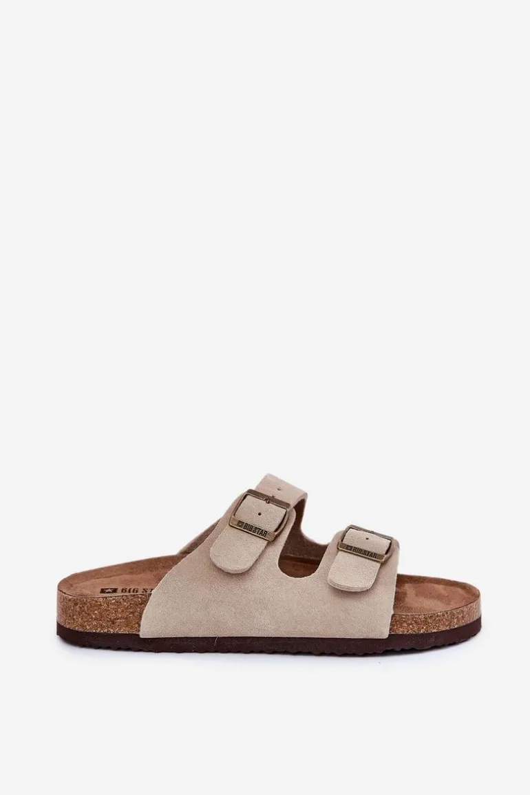 Zamszowe Klapki Damskie Z Klamrami Big Star RR274A391 Beżowe