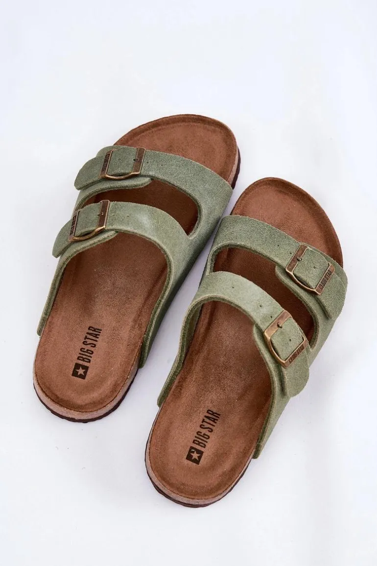 Zamszowe Klapki Damskie Z Klamrami Big Star RR274A393 Zielone