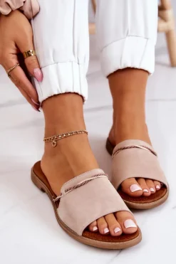 Zamszowe Klapki Lewski Shoes 3047 Beżowe