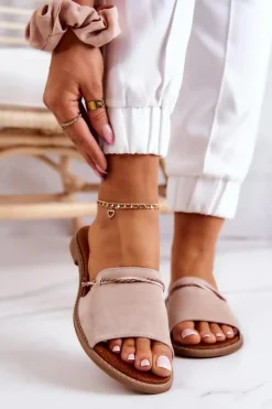 Zamszowe Klapki Lewski Shoes 3047 Beżowe