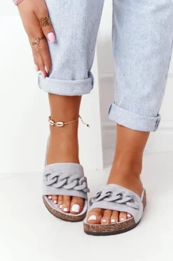 Zamszowe Klapki Na Korkowej Podeszwie Szare Makayla