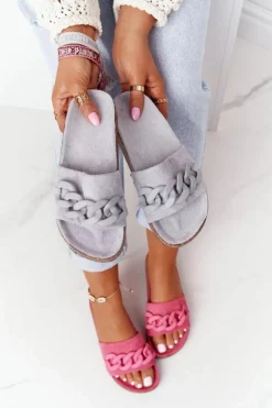 Zamszowe Klapki Na Korkowej Podeszwie Szare Makayla