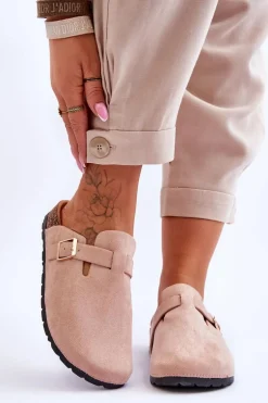 Zamszowe Klapki Na Korkowej Platformie Beżowe Vellma