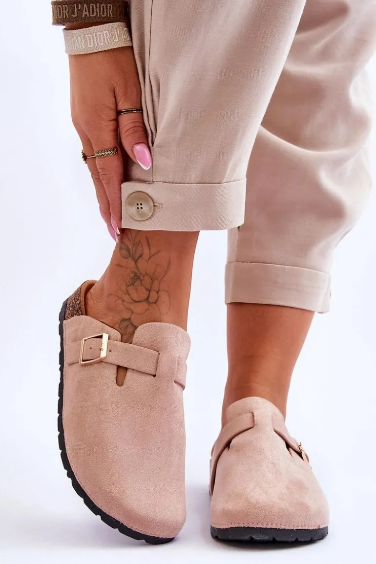 Zamszowe Klapki Na Korkowej Platformie Beżowe Vellma